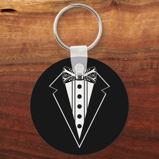 Zwart-wit Stropdas met buis Sleutelhanger (Voorkant)