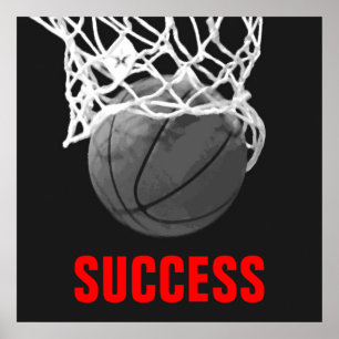 Zwart Wit Succes Basketbal Poster