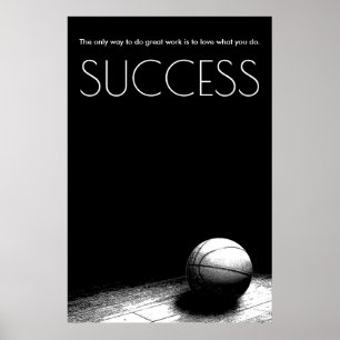 Zwart Wit Succes Motivatie Basketbal Poster