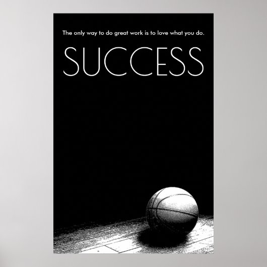 Zwart Wit Succes Motivatie Basketbal Poster (Voorkant)