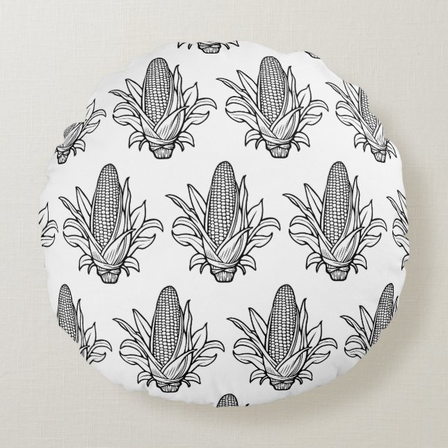 Zwart-wit suikermaiskolf icoon rond kussen (Voorkant)