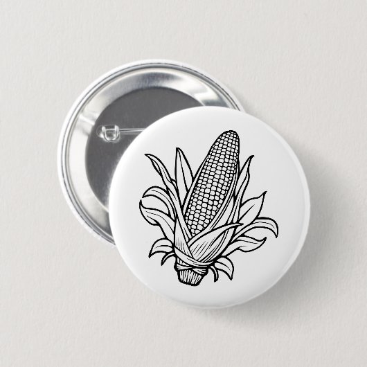 Zwart-wit suikermaiskolf icoon ronde button 5,7 cm (Voorkant /achterkant)
