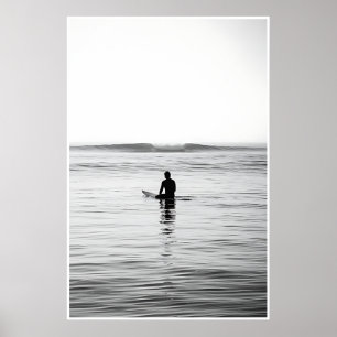 Zwart-wit Surf – Minimalistische Oceaan Poster