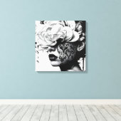 Zwart-wit Surreal Collage Portret Canvas (Insitu (Houten vloer))