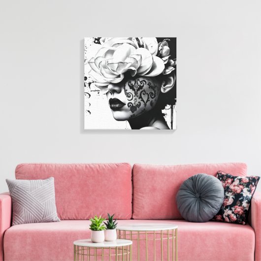 Zwart-wit Surreal Collage Portret Canvas (Insitu (Woonkamer))