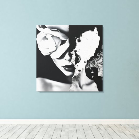Zwart-wit Surreal Collage Portret Canvas Afdruk (Insitu (Houten vloer))