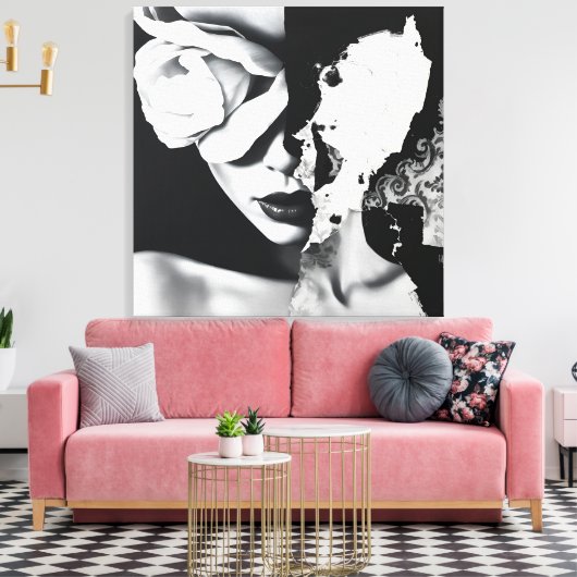 Zwart-wit Surreal Collage Portret Canvas Afdruk (Insitu (Woonkamer))
