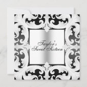 Zwart/Wit Sweet16 Damask Design Verjaardag Uitnodi Kaart (Voorkant)