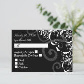 Zwart-wit Swirl bruiloft RSVP (Staand voorkant)