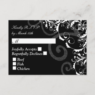 Zwart-wit Swirl bruiloft RSVP Kaartje