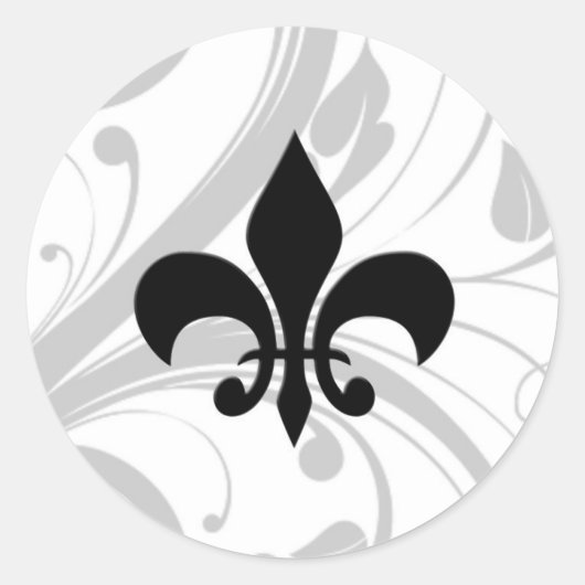 Zwart-wit Swirl Fleur De Lis Sticker (Voorkant)