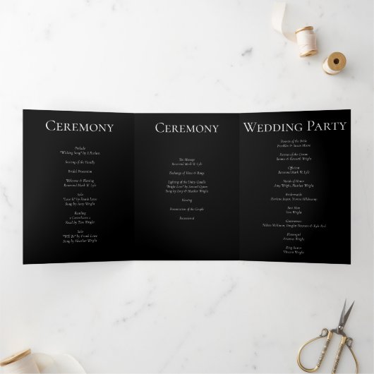 Zwart Wit Swirl Gothic Wedding Drieluik Programma (Binnen)