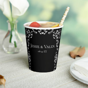 Zwart Wit Swirl Gothic Wedding Papieren Bekers