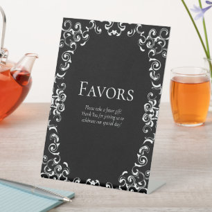 Zwart Wit Swirl Gothic Wedding Reclamebord Met Voetstuk