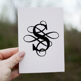 Zwart-wit Swirly Flourish Initiaal Monogram Bedankkaart