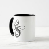 Zwart-wit Swirly Flourish Initiaal Monogram Mok (Voorkant links)
