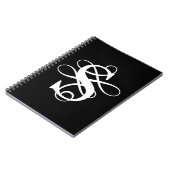 Zwart-wit Swirly Flourish Initiaal Monogram Notitieboek (Linkerzijde)
