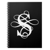 Zwart-wit Swirly Flourish Initiaal Monogram Notitieboek (Voorkant)