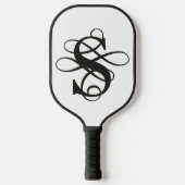Zwart-wit Swirly Flourish Initiaal Monogram Pickleball Paddle (Voorkant)