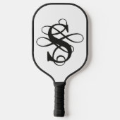 Zwart-wit Swirly Flourish Initiaal Monogram Pickleball Paddle (Achterkant)