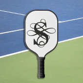 Zwart-wit Swirly Flourish Initiaal Monogram Pickleball Paddle