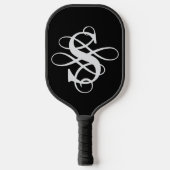 Zwart-wit Swirly Flourish Initiaal Monogram Pickleball Paddle (Voorkant)
