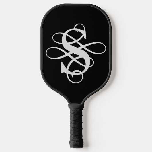 Zwart-wit Swirly Flourish Initiaal Monogram Pickleball Paddle (Voorkant)