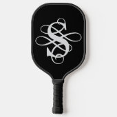 Zwart-wit Swirly Flourish Initiaal Monogram Pickleball Paddle (Achterkant)