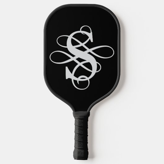 Zwart-wit Swirly Flourish Initiaal Monogram Pickleball Paddle (Achterkant)