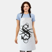 Zwart-wit Swirly Flourish Initiaal Monogram Schort (Gedragen)