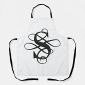 Zwart-wit Swirly Flourish Initiaal Monogram Schort (Voorkant)