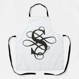 Zwart-wit Swirly Flourish Initiaal Monogram Schort
