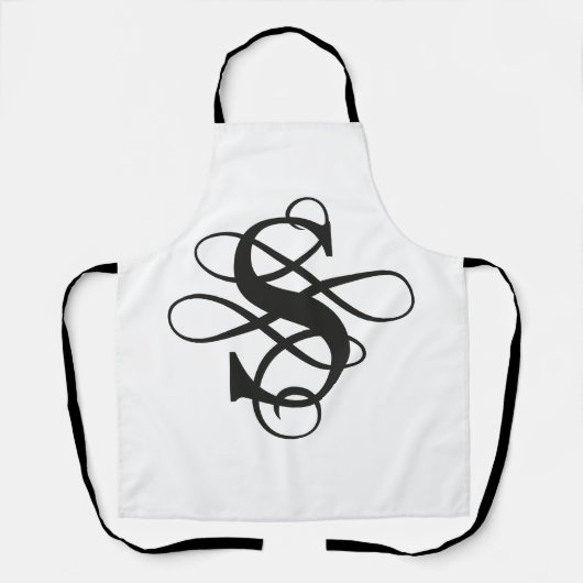 Zwart-wit Swirly Flourish Initiaal Monogram Schort (Voorkant)