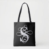 Zwart-wit Swirly Flourish Initiaal Monogram Tote Bag (Voorkant)