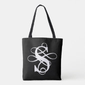 Zwart-wit Swirly Flourish Initiaal Monogram Tote Bag (Achterkant)