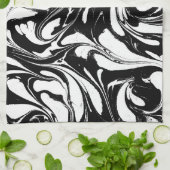 Zwart-wit swirly marmeren patroon theedoek (Gevouwen)