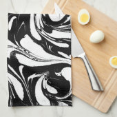 Zwart-wit swirly marmeren patroon theedoek (Quarter Fold)