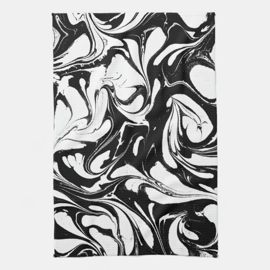 Zwart-wit swirly marmeren patroon theedoek (Verticaal)