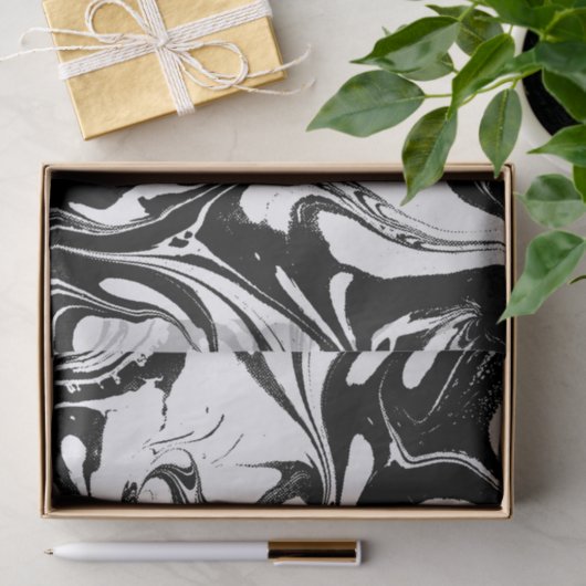 Zwart-wit swirly marmeren textuur tissuepapier (Geschenk)