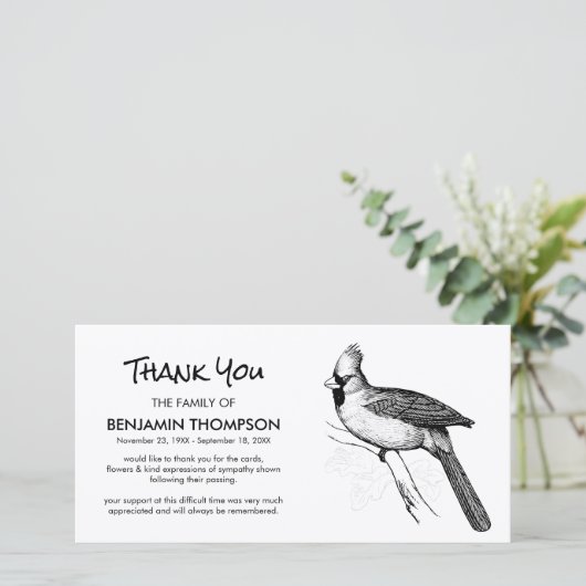 Zwart & Wit Symbolische Kardinaal Roukaart Bedankt (Staand voorkant)