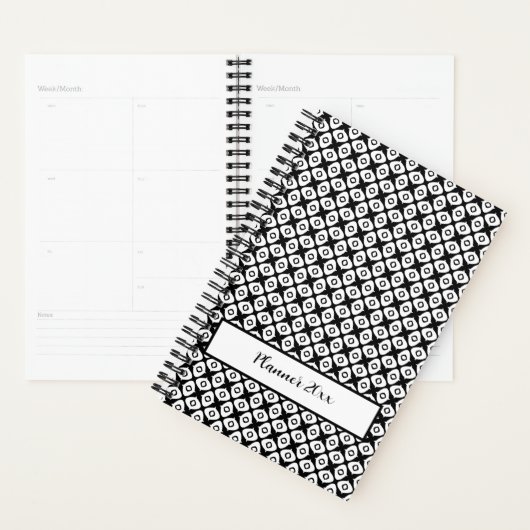 Zwart-wit symmetrisch Arabesk patroon Planner (Display)