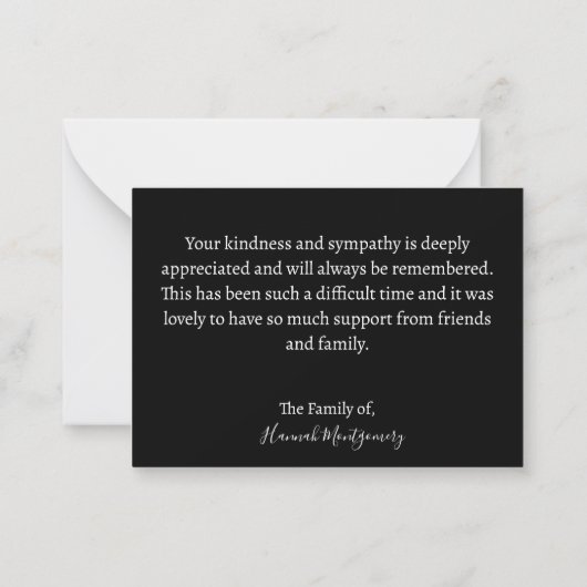 Zwart & Wit Sympathie Uitvaart Dank u kaart Notitiekaartje (Achterkant)
