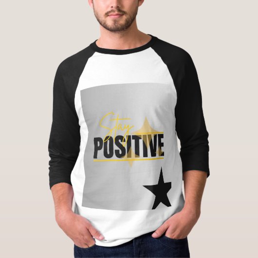 Zwart wit T-shirt met blijf positief ontwerp (Voorkant)