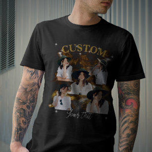 Zwart-wit T-shirt met Rap Stijl Vintage Aangepaste