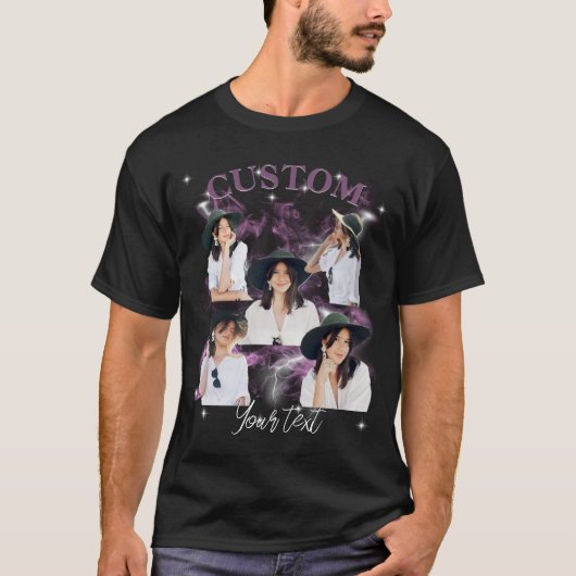 Zwart-wit T-shirt met rapstijl vintage aangepaste (Voorkant)