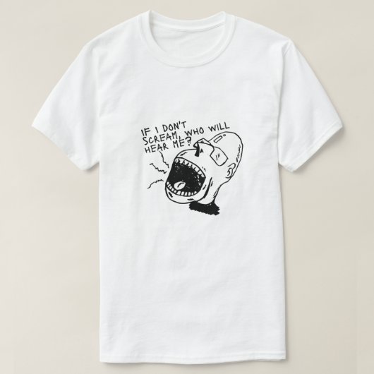 Zwart-wit T-shirt met schreeuwend gezicht (Design voorkant)