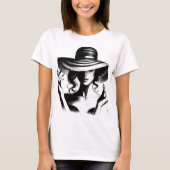Zwart-wit T-Shirt: vrouwen met pet design T-shirt (Voorkant)