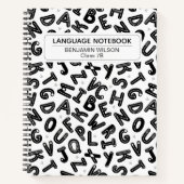 Zwart-wit taalpatroon spiraal Notitieboek (Voorkant)