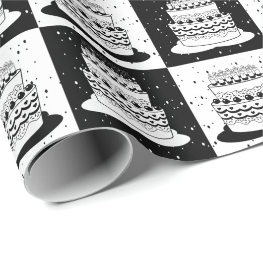 Zwart wit taart geruite blokprint cadeaupapier (Rol Hoek)