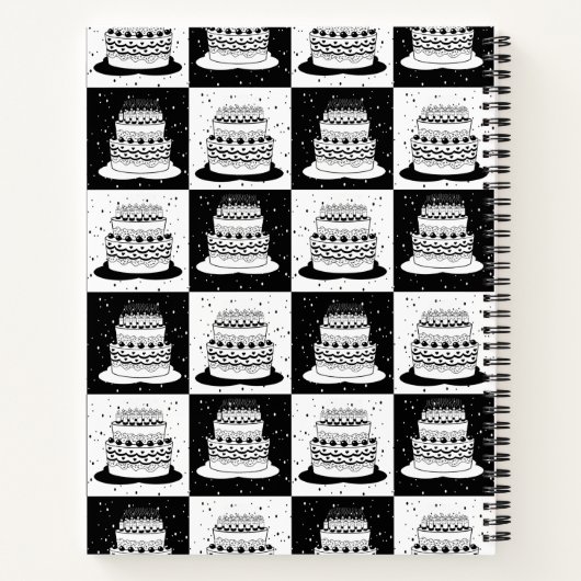 Zwart wit taart geruite blokprint notitieboek (Achterkant)